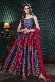 Picture of Dashing Navy Blue and Red Colored Designer Suit