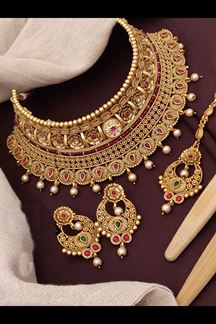 Picture of Exuberant Golden Colored Designer Rajwadi Choker Set