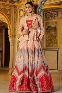 Picture of Glorious Peach and Red Colored Designer Lehenga Choli