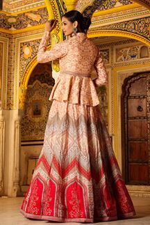 Picture of Glorious Peach and Red Colored Designer Lehenga Choli