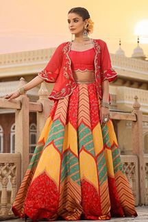 Picture of Glamorous Red and Yellow Colored Designer Lehenga Choli