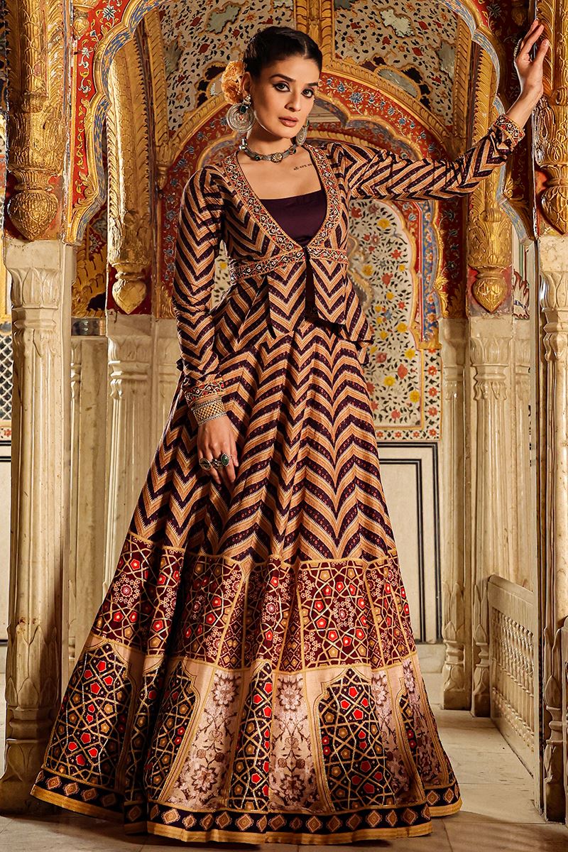 Ingenious Georgette Fabric Gown With Dupatta In Wine Color