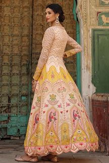 Picture of Lovely Peach and Yellow Colored Designer Suit