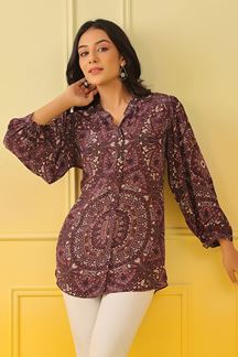 Picture of Artistic Wine Colored Designer Short Top