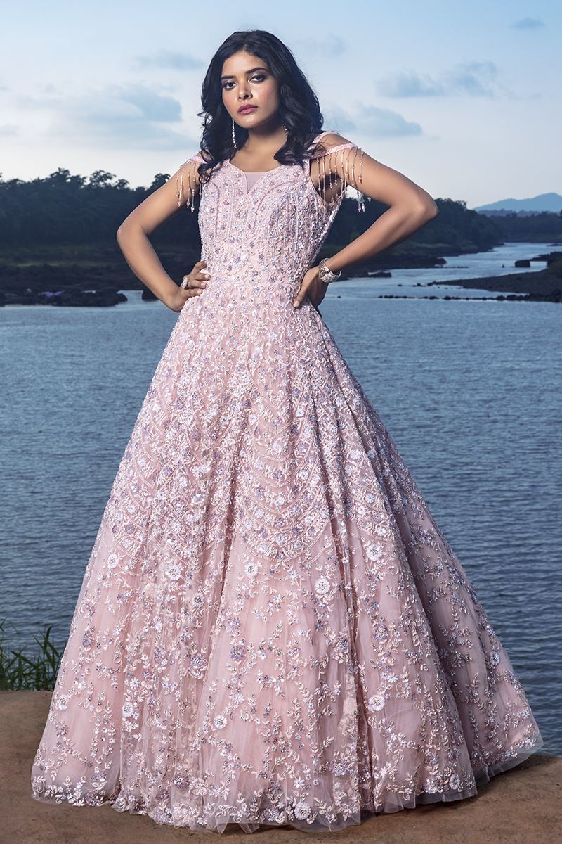 Buy Indian Show-Stopping Pink Gown Online at Ethnic Plus at Best Price