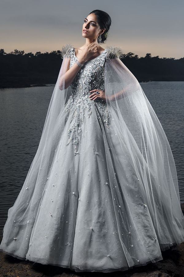 Picture of Glorious Grey Colored Designer Gown