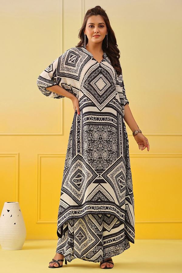 Picture of Captivating Black and White Colored Designer Kurti with Palazzo