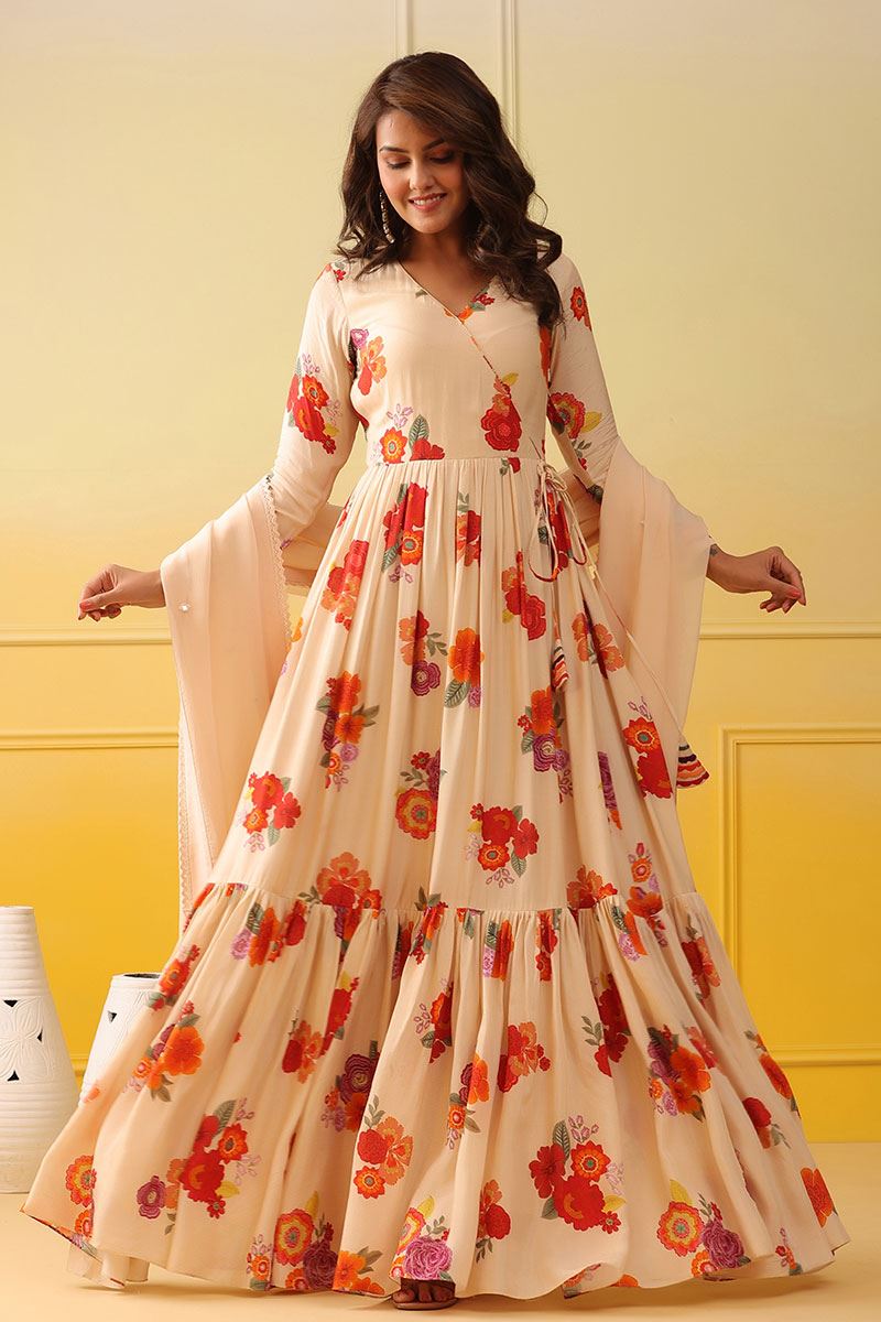 Ivory Embroidered Gown With Dupatta Design by Dolly J at Pernia's Pop Up  Shop 2024