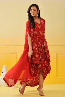 Picture of Flawless Red Colored Designer Dhoti Style Suit