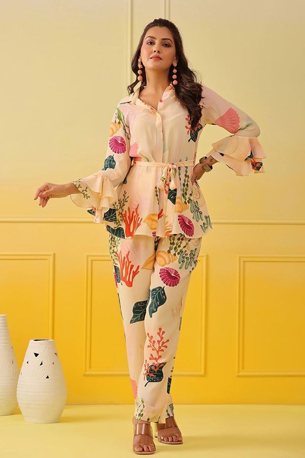 Picture of Exquisite Cream Colored Designer Co-ord Set Suit