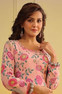 Picture of Trendy Baby Pink Colored Designer Kurti with Pant