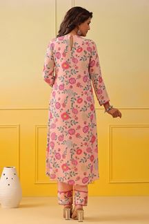 Picture of Trendy Baby Pink Colored Designer Kurti with Pant