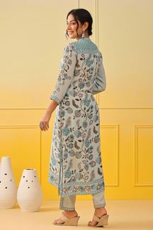 Picture of Surreal Ice Blue Colored Designer Kurti with Pant