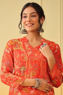 Picture of Divine Red Colored Designer Kurti with Pant