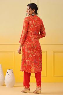 Picture of Divine Red Colored Designer Kurti with Pant