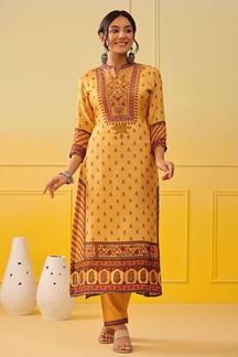 Picture of Astounding Yellow Colored Designer Kurti with Pant