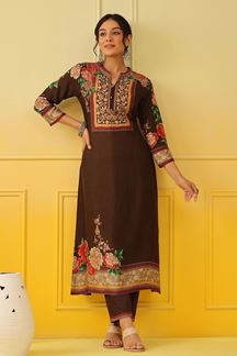Picture of Irresistible Brown Colored Designer Kurti with Pant