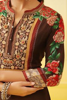 Picture of Irresistible Brown Colored Designer Kurti with Pant