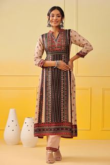 Picture of Aesthetic Black and Cream Colored Designer Kurti with Pant