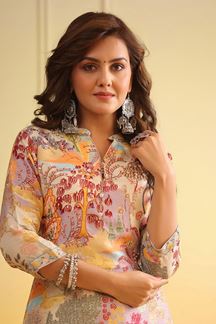 Picture of Attractive Cream Colored Designer Kurti with Pant