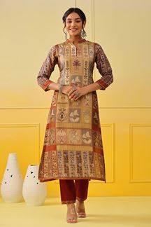 Picture of Charming Rust Colored Designer Kurti with Pant