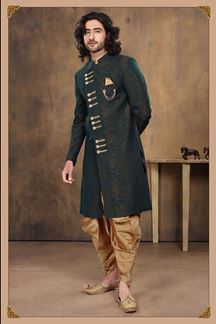 Picture of Impressive Rama Green Colored Designer Sherwani