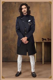 Picture of Exquisite Navy Blue and Black Colored Designer Sherwani