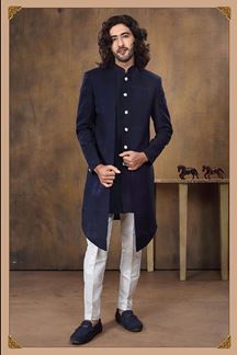 Picture of Majestic Navy Blue Colored Designer Sherwani