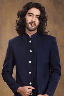 Picture of Majestic Navy Blue Colored Designer Sherwani