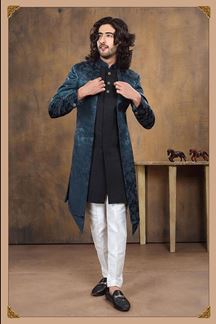Picture of Marvelous Black and Teal Colored Designer Sherwani