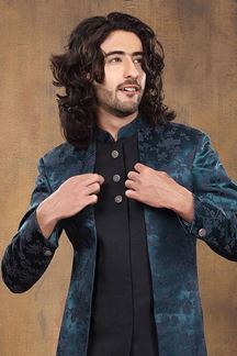 Picture of Marvelous Black and Teal Colored Designer Sherwani