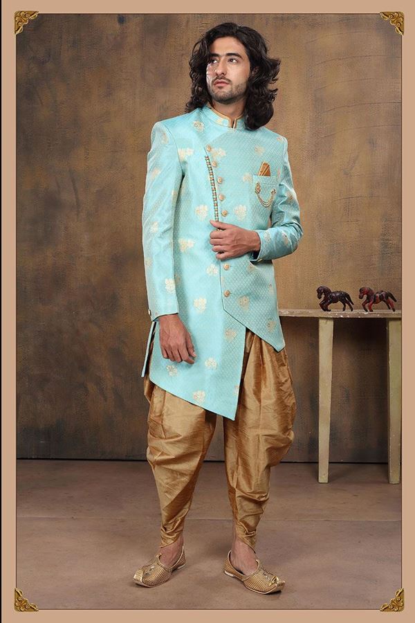 Picture of Elegant Sky Blue Colored Designer Sherwani