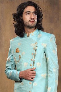 Picture of Elegant Sky Blue Colored Designer Sherwani