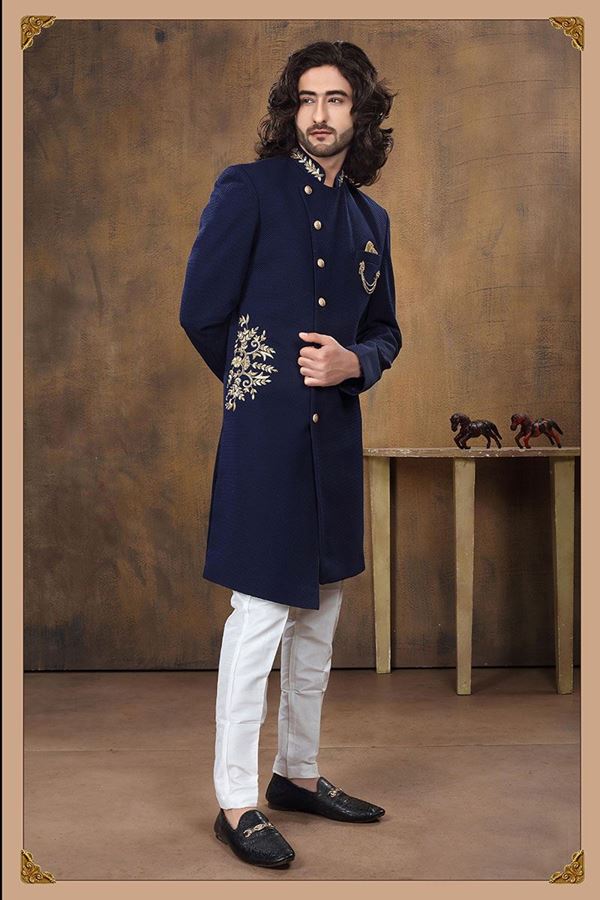 Picture of Stylish Blue Colored Designer Sherwani