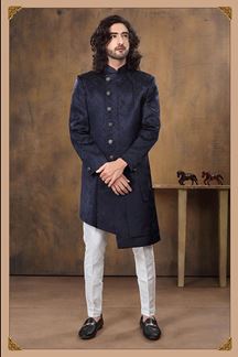 Picture of Royal Navy Blue Colored Designer Sherwani