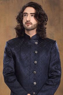 Picture of Royal Navy Blue Colored Designer Sherwani