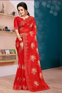 Picture of Amazing Red Colored Designer Saree