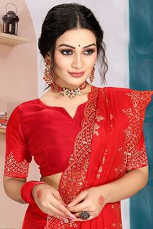 Picture of Amazing Red Colored Designer Saree