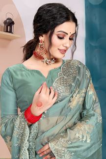 Picture of Stylish Dusty Firozi Colored Designer Saree