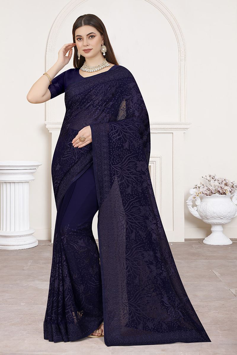 Designer saree navy blue hotsell