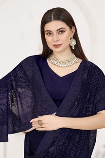 Picture of Beautiful Navy Blue Colored Designer Saree