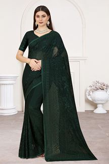 Picture of Aesthetic Bottle Green Colored Designer Saree