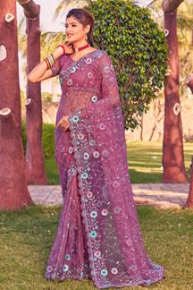 Picture of Beautiful Dusty Gajari Colored Designer Saree