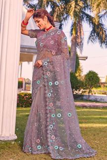 Picture of Irresistible Dusty Lavender Colored Designer Saree