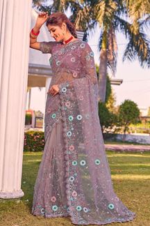 Picture of Irresistible Dusty Lavender Colored Designer Saree