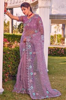 Picture of Delightful Dusty Pink Colored Designer Saree