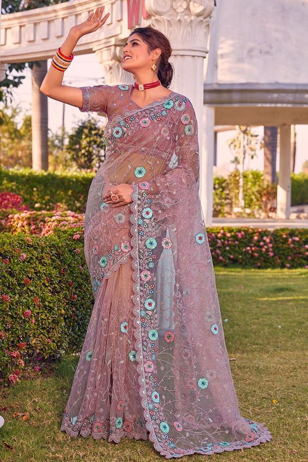 Picture of Lovely Dusty Peach Colored Designer Saree