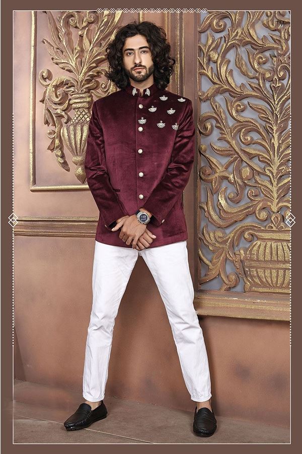 Picture of Fashionable Maroon Colored Designer Jodhpuri