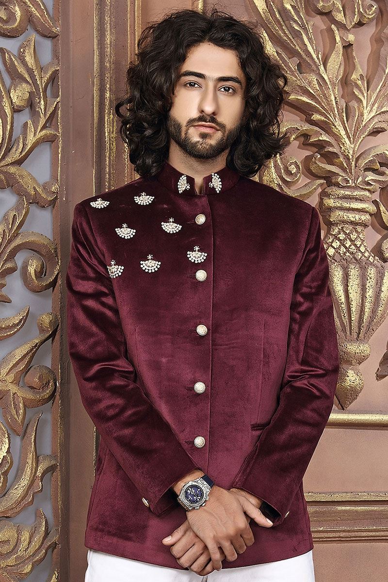 0126438 fashionable maroon colored designer jodhpuri
