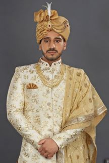 Picture of Attractive Cream Colored Designer Sherwani